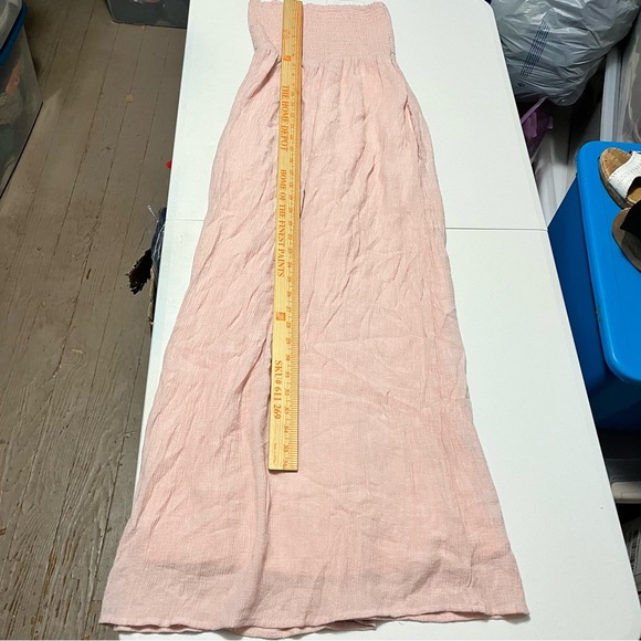 Lovers and Friends Fielle Midi Dress Pink Crinkle Gauze Strapless Smocked XS X1 - Picture 7 of 8